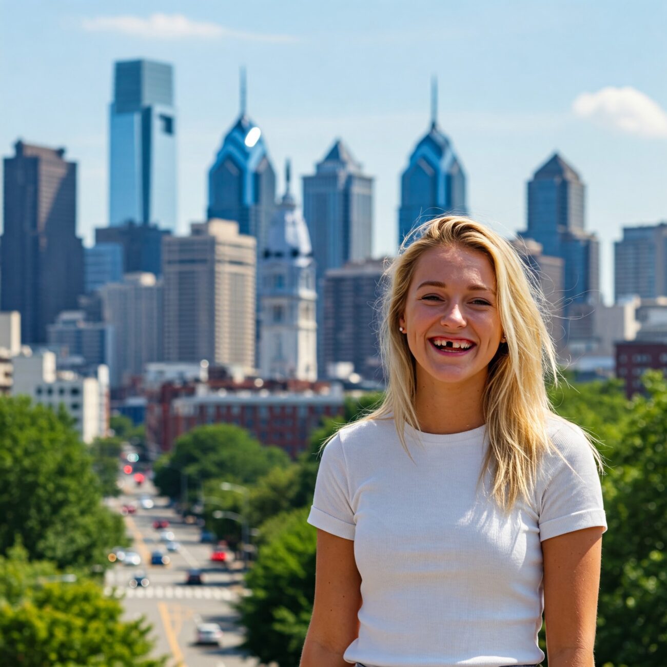 woman with missing tooth in philadelphia pa
